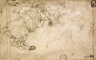 Ratsasmies taistelussa griffinin kanssa, 1500-luku (hopeanpiste paperilla) tekijältä Leonardo da Vinci
