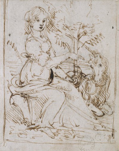 Neito yksisarvisen kanssa, 1470-luvun loppu tekijältä Leonardo da Vinci