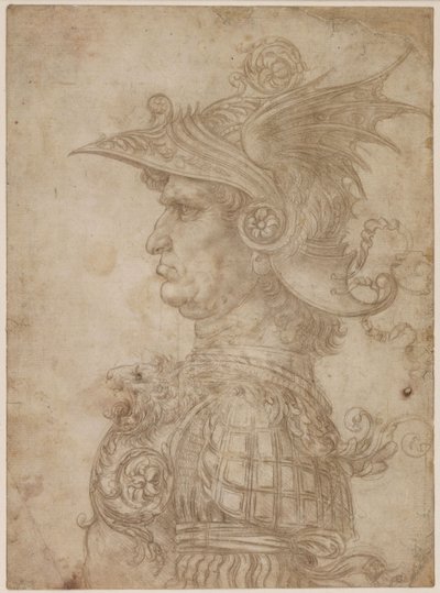 Soturin rintakuva profiilissa vasemmalla, 1475-1480. tekijältä Leonardo da Vinci