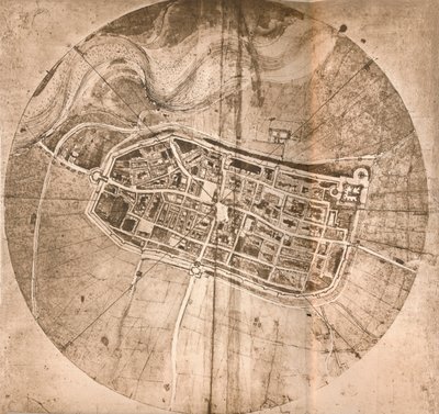 Kartta, joka edustaa Imolan kaupunkia Italiassa, c1472-c1519 1883 tekijältä Leonardo da Vinci