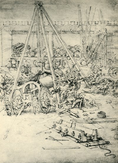 Kohtaus arsenaalissa, c1485-1490, 1943. tekijältä Leonardo da Vinci