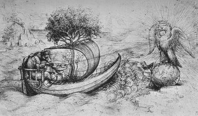 Allegoria: Kruunattu kotka seisomassa maapallolla ja susi ohjaa venettä, c1480 1945 tekijältä Leonardo da Vinci
