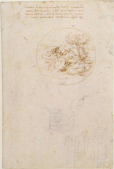 Allegoria liskon uskollisuudesta (etupuoli); Lavastussuunnitelma (takapuoli) tekijältä Leonardo da Vinci