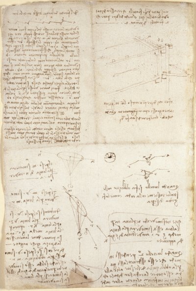 Arundel 263, f.129v, Muistiinpanot, kaaviot ja luonnokset Codex Arundelista (kynä ja muste paperille) tekijältä Leonardo da Vinci