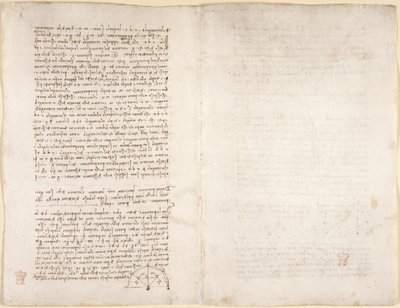 Arundel 263, f.215v, f.218 Muistiinpanot ja kaavio Codex Arundelista (kynä ja muste paperille) tekijältä Leonardo da Vinci