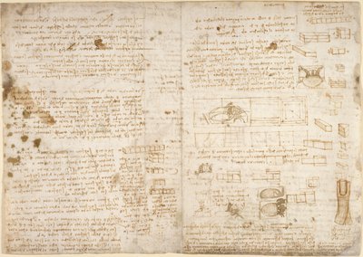 Arundel 263, f.223 Muistiinpanot, kaaviot ja luonnokset Codex Arundelista (kynä ja muste paperille) tekijältä Leonardo da Vinci