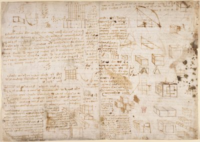 Arundel 263, f.223v Muistiinpanot ja kaaviot Codex Arundelista (kynä ja muste paperille) tekijältä Leonardo da Vinci