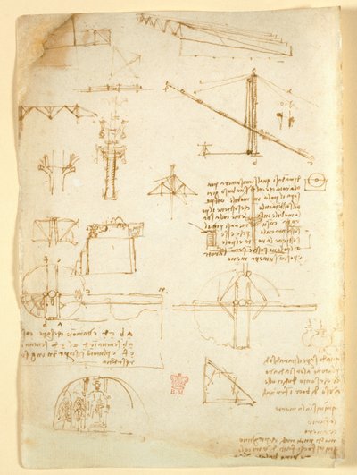 Arundel 263 f.231v, Muistiinpanot ja luonnokset mekaniikasta, "Codex Arundel" (kynä ja muste paperille) tekijältä Leonardo da Vinci