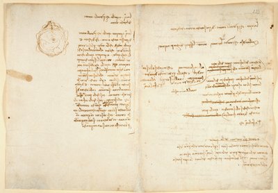 Arundel 263 f.236v, f.233 Huomautuksia vedestä; luonnos, joka kuvaa maanpäällistä maapalloa Codex Arundelista (kynä ja muste paperille) tekijältä Leonardo da Vinci