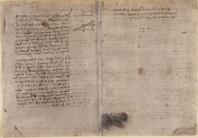 Arundel 263, f.245v, f.246r, huomautuksia geometriasta (n. 1518) Codex Arundelista (kynä ja muste paperille) tekijältä Leonardo da Vinci