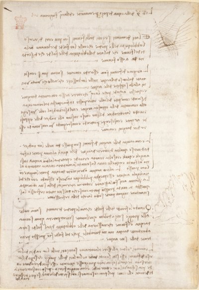Arundel 263, f.25v Muistiinpanot ja karkeat luonnokset veden aiheuttamasta eroosiosta, 