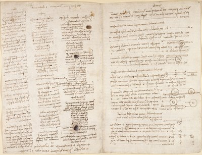 Arundel 263, f.42v, f.43 Leonardon ennustusten lyhyitä tekstejä (
