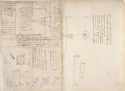 Arundel 263, f.72v, f.69 Huomautuksia ja kaavioita mekaniikasta ja painopisteestä, 