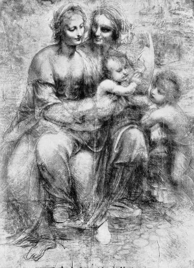 Sarjakuva Pyhästä Annasta Madonnan ja lapsen ja Pyhän Johanneksen kanssa, 1400-luku 1930. tekijältä Leonardo da Vinci