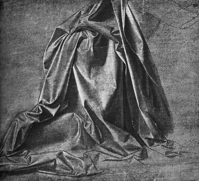 Valettu verhoja oikealle polvistuvaan hahmoon, c1470 1945 tekijältä Leonardo da Vinci