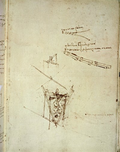 Lentokoneen suunnittelu (kynä paperille) tekijältä Leonardo da Vinci