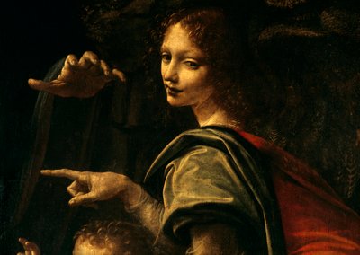 Yksityiskohta Neitsyt kivillä, Pyhä Johannes Kastaja osoittaa sormella ja Neitsyt Marian käsi tekijältä Leonardo da Vinci