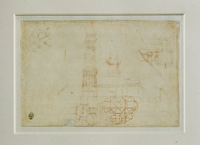 Kaksi tutkimusta rakennuksesta, jossa on keskeinen pohjapiirros ... tekijältä Leonardo da Vinci