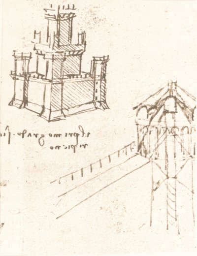 Piirustus linnoja ja huviloita koskevista projekteista, c1472-c1519 1883 tekijältä Leonardo da Vinci