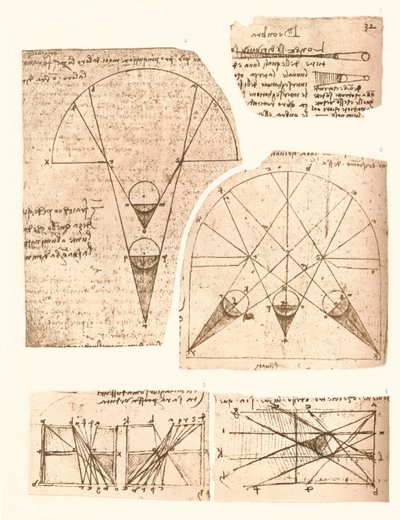 Viisi kaaviota valon ja varjon teoriasta, c1472-c1519 1883 tekijältä Leonardo da Vinci