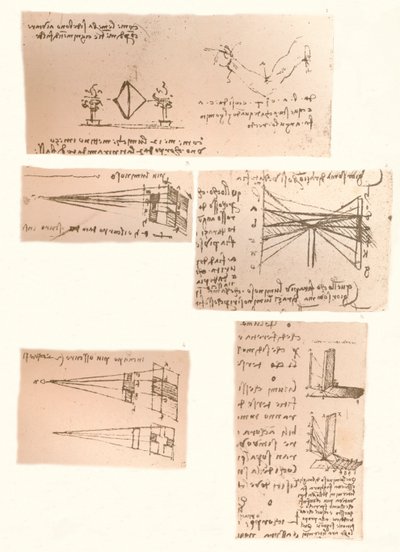 Viisi maalaustaiteen teoriaa kuvaavaa piirustusta, c1472-c1519 1883 tekijältä Leonardo da Vinci