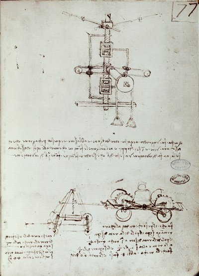Lentävän koneen piirustus. Käsikirjoitus Leonard De Vinci (Leonardo da Vinci tekijältä Leonardo da Vinci