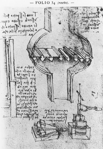 Fol. 34r käsikirjoituksesta E, 1513-14 tekijältä Leonardo da Vinci