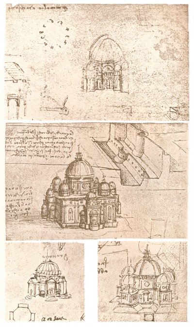 Neljä piirustusta kirkollisesta arkkitehtuurista, c1472-c1519 1883 tekijältä Leonardo da Vinci