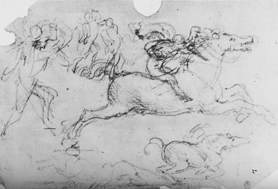 Laukkaa ratsastaja ja muita hahmoja, c1480 1945 tekijältä Leonardo da Vinci