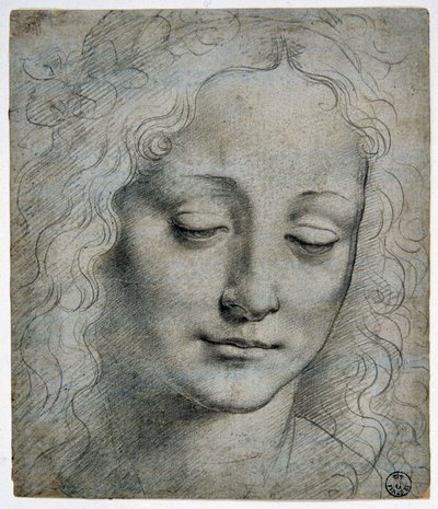 Giovanni Antonio Boltraffio (Beltraffio) (1467 - 1516) (Leonardo da Vincin tunnetuin oppilas): pojan lehtikruunun pää Verrocchion tiellä, GDSU 425 E tekijältä Leonardo da Vinci