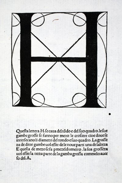 H, kuvitus Luca Paciolin (n. 1445-1517) "Divina Proportionesta", alunperin pub. Venetsia, 1509 tekijältä Leonardo da Vinci