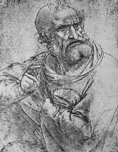 Puolipitkä apostoli oikealla kädellä ylhäällä, c1480 1945 tekijältä Leonardo da Vinci