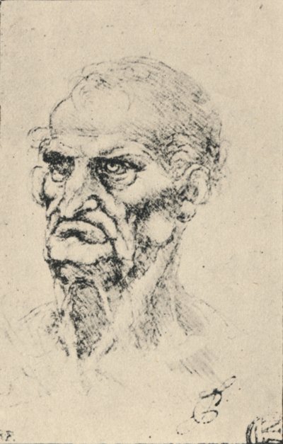 Vanhan miehen pää kolme neljäsosaa vasemmalle, c1480 1945 tekijältä Leonardo da Vinci