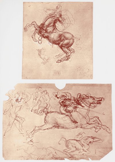 Hevosenkasvatus, hevosmiehet ja jalkasotilaat, c1504. tekijältä Leonardo da Vinci