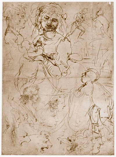 Polvistuva Madonna lapsen ja Pyhän Johanneksen kanssa, 1478-1480 tekijältä Leonardo da Vinci