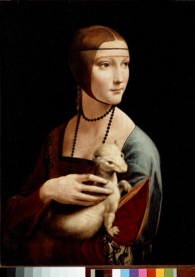 Nainen, jolla on helmiäinen, Cecilia Galleranin muotokuva, noin 1490 (öljy ja tempera paneelille). tekijältä Leonardo da Vinci