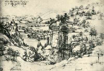 Maisemapiirros Santa Maria della Neveen 5. elokuuta 1473 1943. tekijältä Leonardo da Vinci
