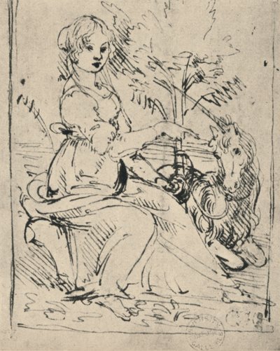 Neito yksisarvisen kanssa, c1478-1480 1945 tekijältä Leonardo da Vinci