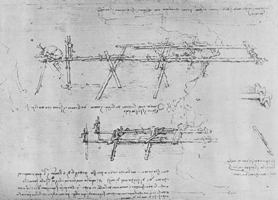 Pukkisillan rakentamismenetelmä, c1480 1945 tekijältä Leonardo da Vinci