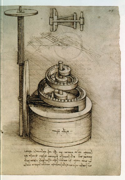 Ms. 8937, Codex Madrid I f.45r, karkaistu jousi tekijältä Leonardo da Vinci