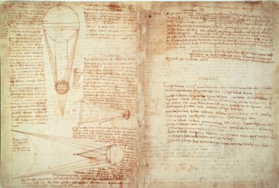 Muistiinpanot ja kaksi kaaviota Maan ja Kuun suhteesta Aurinkoon. tekijältä Leonardo da Vinci