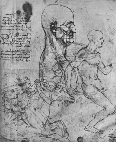 Miehen profiili ratsasmiesten suhteesta ja opiskelusta, c1480 1945 tekijältä Leonardo da Vinci