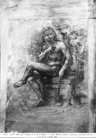 Pyhä Johannes Kastaja (liitu paperille) tekijältä Leonardo da Vinci