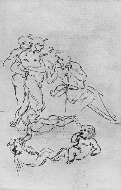 Studies of Figuurit ja Putti palvontaan, c1481 1945 tekijältä Leonardo da Vinci