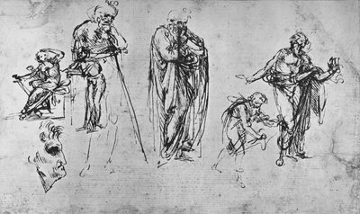 Tutkimuksia yksittäisistä hahmoista ja profiilista, c1480 1945 tekijältä Leonardo da Vinci