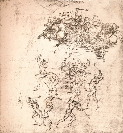Tutkimus sarjakuvaa varten Anghiarin taistelusta, c1472-c1505 1883 tekijältä Leonardo da Vinci