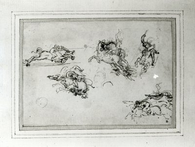 Study of Horsemen in Combat, 1503-4 (kynä ja muste paperille) tekijältä Leonardo da Vinci