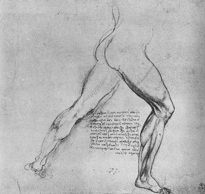 Tutkimus oikealle syöksyvän miehen jaloista, c1480 1945 tekijältä Leonardo da Vinci