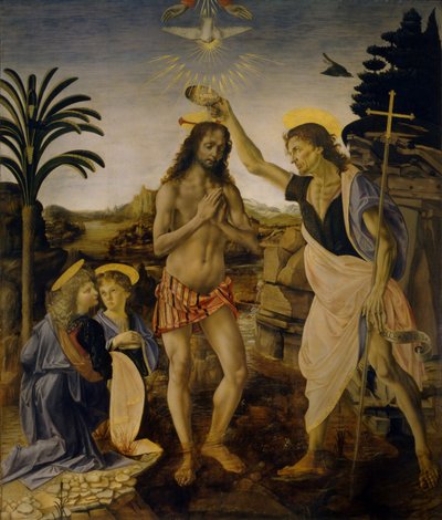 Kristuksen kaste, noin 1470-1475 tekijältä Leonardo da Vinci