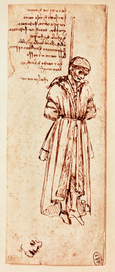 Bernardo Baroncellin kuristettu ruumis. Kynä ja muste (kynä ja muste) tekijältä Leonardo da Vinci